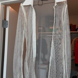AKIRA Sheer White Mesh Button Down Shirt